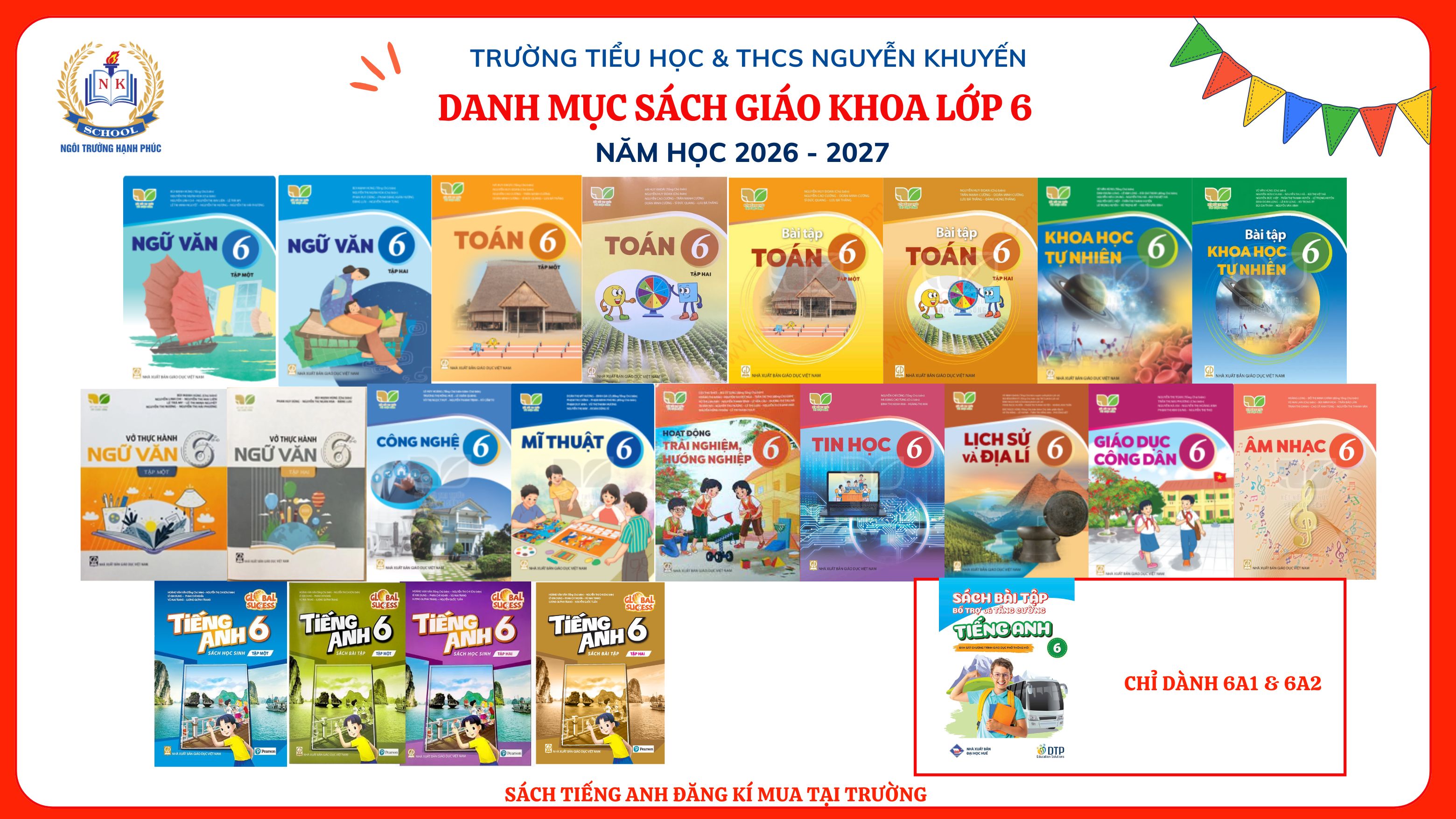 THÔNG BÁO DANH MỤC SÁCH GIÁO KHOA LỚP 6 NĂM HỌC 2026 - 2027
